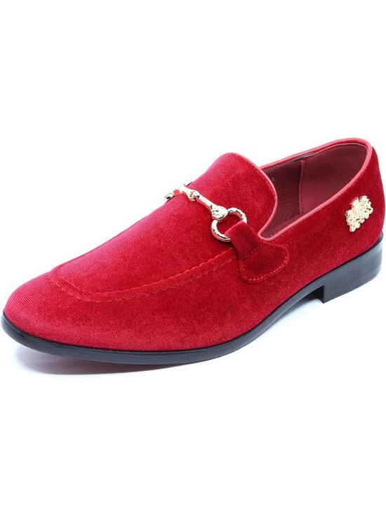 Metrocharm Men\'s Red Rubber Velvet Loafers Gold Buckle Slip On Classic Shoes main image 6